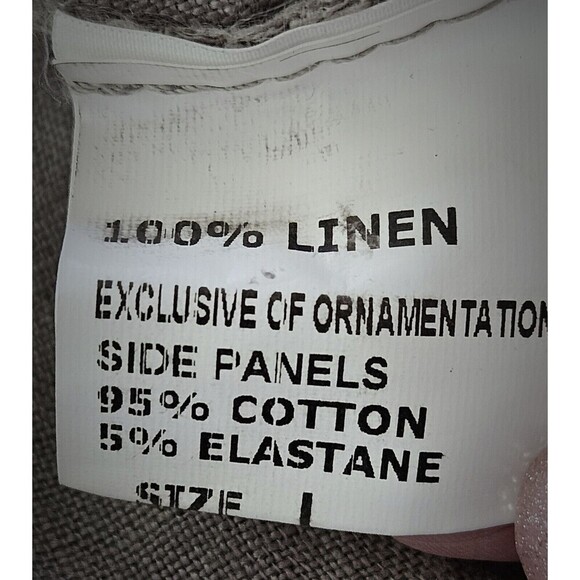Lina Tomei Tan Gray Linen Embroidered Dress Shift Sz L Lagenlook Minimalistic - Picture 11 of 11